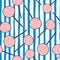 Random bright summer seamless candy pattern. Pink lollipops on white background with blue strips