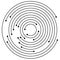 Random concentric circles with dots. Circular, spiral design element.