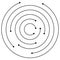 Random concentric circles with dots. Circular, spiral design element.