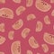 Random doodle apple slices silhouettes seamless pattern. Summer fruit print with pink background