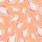 Random fruit vitamin seamless pattern with pink colored pear shapes. Orange background