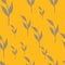 Random grey leaves branches seamless pattern in doodle style. Bright yellow background. Abstract decor