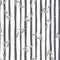 Random grey simple leaf branches seamless pattern. Grey and white striped background. Doodle style