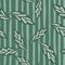 Random herbal seamless pattern with hand drawn geometric leaves ornament. Striped background