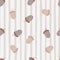 Random light seamless pattern with hand drawn acorn elements. Striped pastel background