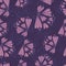 Random lilac outline flower silhouettes seamless pattern. Dark purple background with splashes