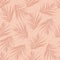 Random minimalistic seamless pattern with doodle fern leaves silhouettes. Botanic tropica artwork in pink tones