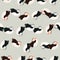 Random nature arctic animal seamless pattern with black and white colored puffin ornament. Blue background