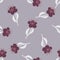 Random nature flora seamless pattern with dark purple flowers shapes. Light lilac background