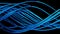 Random optical fibers are woven into a large spiral, 3d rendering. Computer generated abstract volumetric background