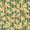 Random orange hawaii flowers silhouettes seamless pattern. Green striped background. Abstract style
