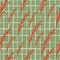 Random orange herbal twigs seamless pattern in hand drawn style. Pastel green chequered background