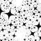 Random, scattered 4-pointed stars placed densely. Monochrome pat