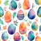 Random Seamless Background Decorative Easter Egg Watercolor Painting Theme - Generative AI