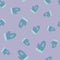 Random seamless cozy pattern with blue knitted mittens print. Light purple background