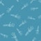 Random seamless doodle pattern with white outline bones hands elements. Blue background