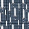 Random seamless doodle pattern with white sword silhouettes. Navy blue chequered background. Antique backdrop