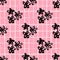 Random seamless floral pattern with brushed black daisy elements. Pink background with white check. Simple backdrop in grunge
