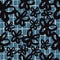 Random seamless floral pattern with brushed black daisy. Navy blue bacground with check. Simple backdrop in grunge style