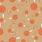 Random seamless harvest garden pattern with red apple ornament. Beige background