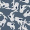 Random seamless marine pattern with white whale sharks. Blue dark pale background