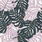 Random seamless nature exotic pattern with lilac and dark blue monstera. Tropical plant backdrop