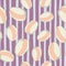 Random seamless pattern with abstract apricot fruit silhouettes. Purple and blue striped background