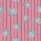 Random seamless pattern with blue lionfish ornament. Pink striped background. Aquarium backdrop