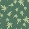 Random seamless pattern in doodle style with hand drawn tropical palm tree shapes. Green pale palette