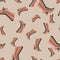 Random seamless pattern with elegance women boots with heel. Grey background. Simple decorative artwork