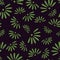 Random seamless pattern with green daisy flowers silhouettes print. Dark background. Bloom print