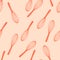 Random seamless pattern with kitchen mixing tools elements. Red corolla silhouettes on light pink background