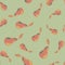 Random seamless pattern with orange pale pear ornament. Light green pastel background