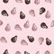 Random seamless pattern with pale pear elements. Pink and brown ornament fruit artwork