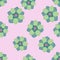 Random seamless pattern with pastel green anemone bud flowers print. Light pink background
