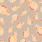 Random seamless pattern in pastel palette with pink pear shapes. Light grey background