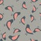 Random seamless pattern with pink colored birds elements print. Grey background. Simple design