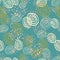 Random seamless pattern with spirals and splashes. In blue, green and white colors