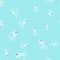 Random seamless pattern with white contoured toad silhouettes print. Blue pastel background