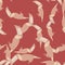 Random seamless zoo tropic pattern with pale pink toucan bird ornament. Maroon pastel background