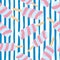 Random spiral pink ice cream seamless pattern. White background with blue lines
