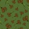 Random vintage seamless pattern with brown flowers elements. Green background