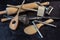 Random wooden and metal old vintage kitchen tools