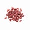 randomly scattered pieces of red meat beef, isolate on a white background. delicious meat serving for cooking or food