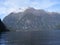 Range of beautiful rocky mountains by the sea in New Zealand Fjords