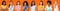 Range of multiple diverse people faces in collage over orange studio background