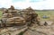 Range of stone mountains in southern of Mongolia