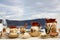 Range of traditional ceramic souvenirs from Santorini