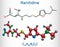 Ranitidine  molecule. It is used for treatment of peptic ulcer disease. Structural chemical formula and molecule model