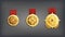 Ranked game cartoon medals. Symbol of achievement and badge victory.